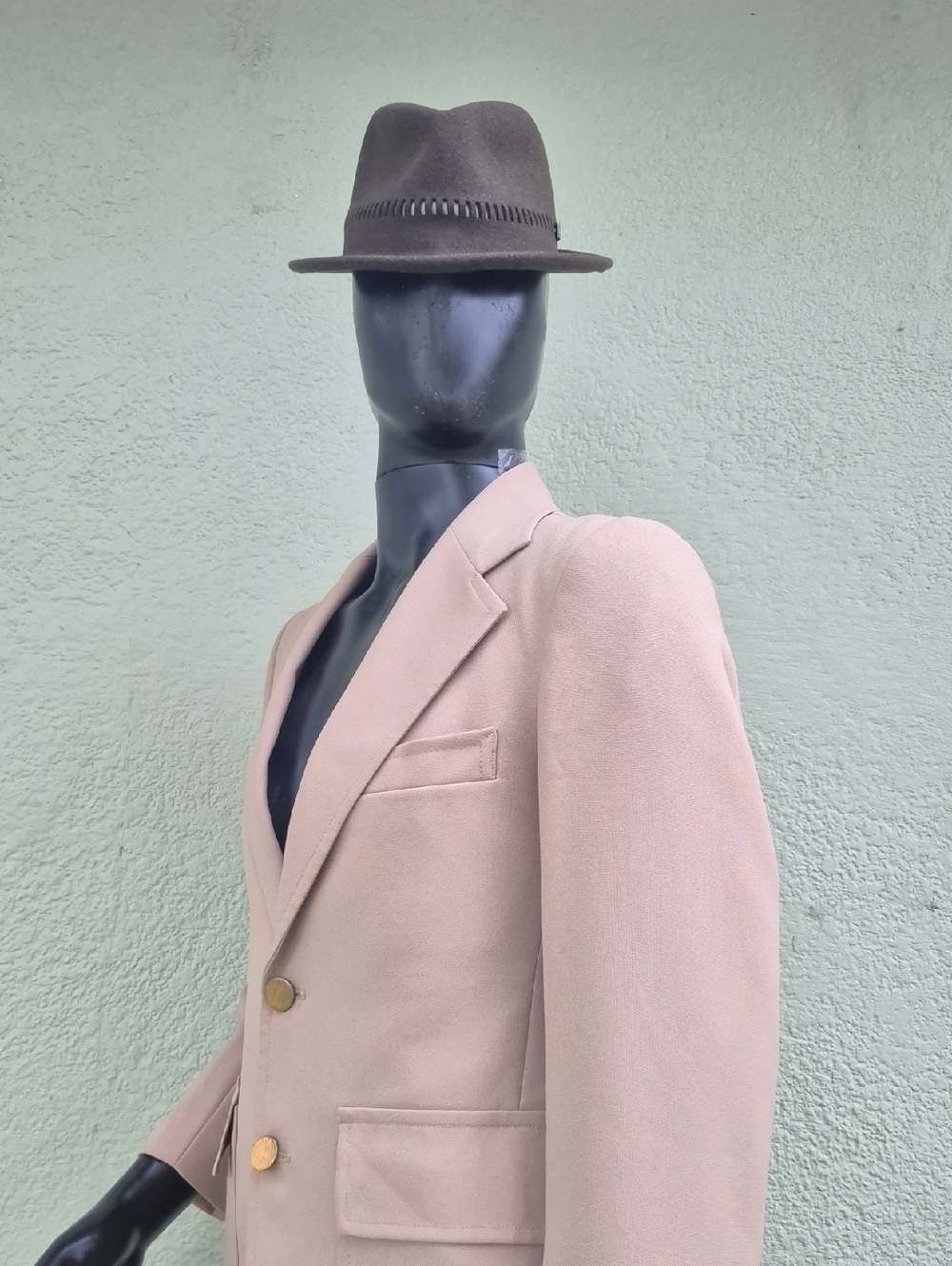 Men's Vintage 70's Polyester Blazer Single-Breasted  W/Brass Button Accents